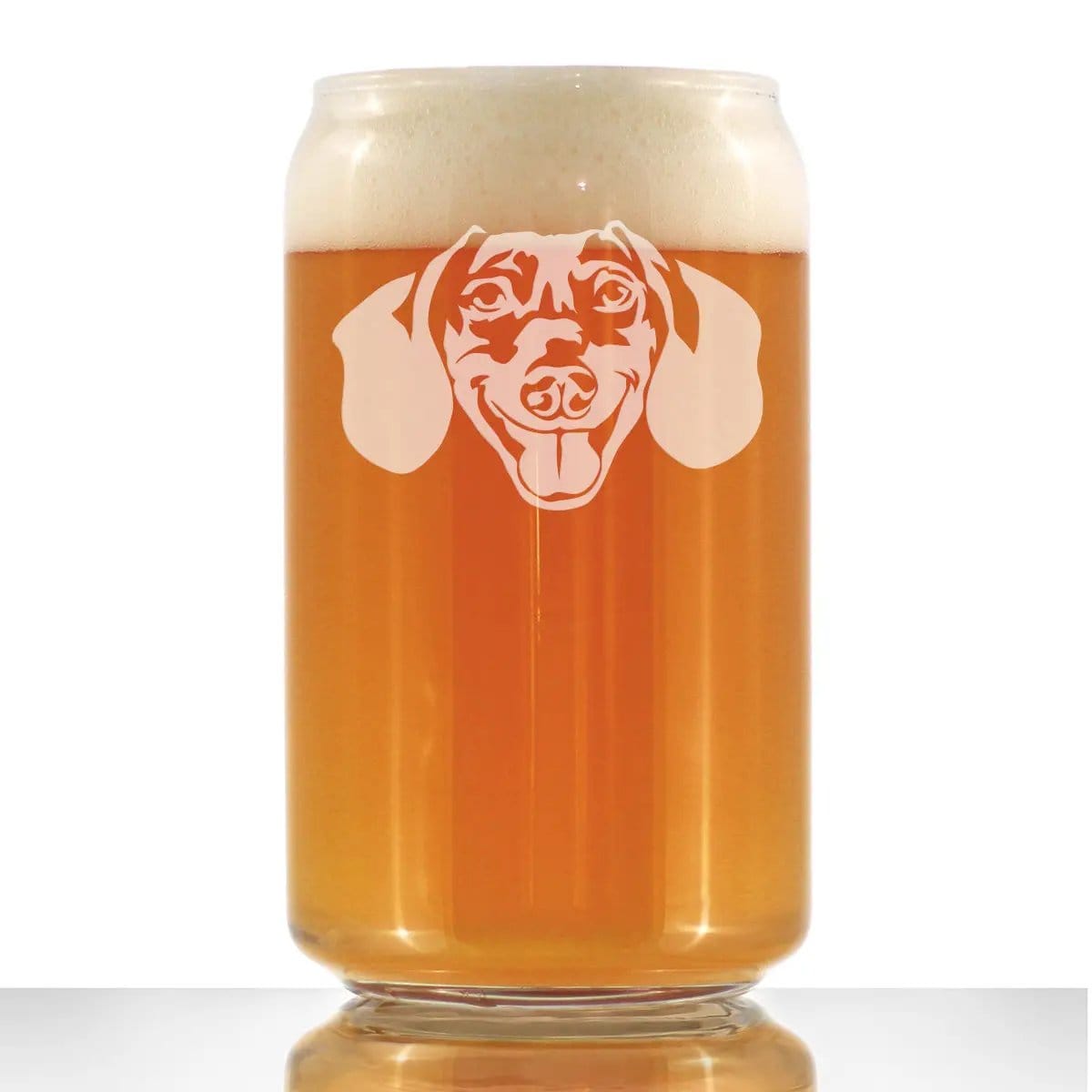 Etched Beer Can Pint Glass | 16 oz | Dishwasher Safe | Dachshund Face