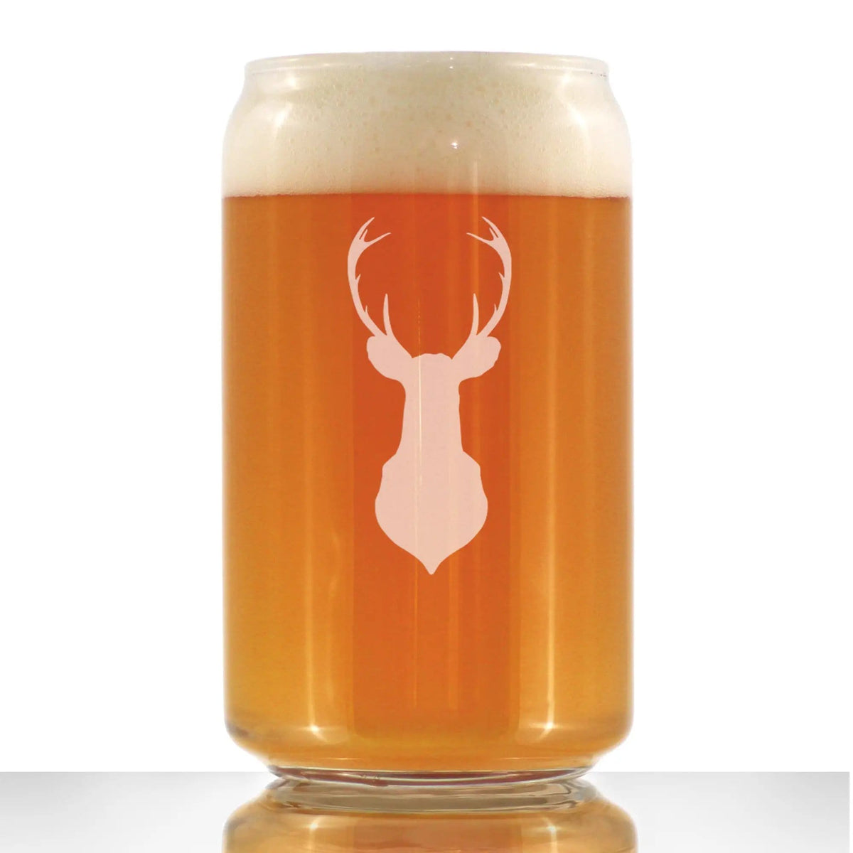 Etched Beer Can Pint Glass | 16 oz | Dishwasher Safe | Deer Head