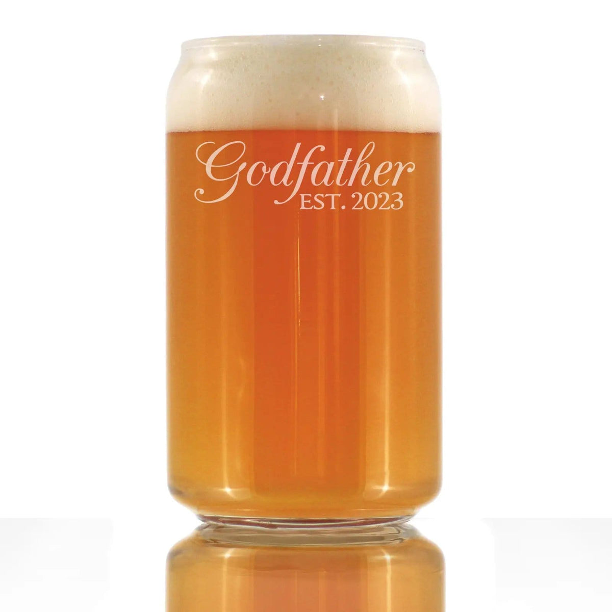 Etched Beer Can Pint Glass | 16 oz | Dishwasher Safe | Godfather Est. 2023 - Decorative