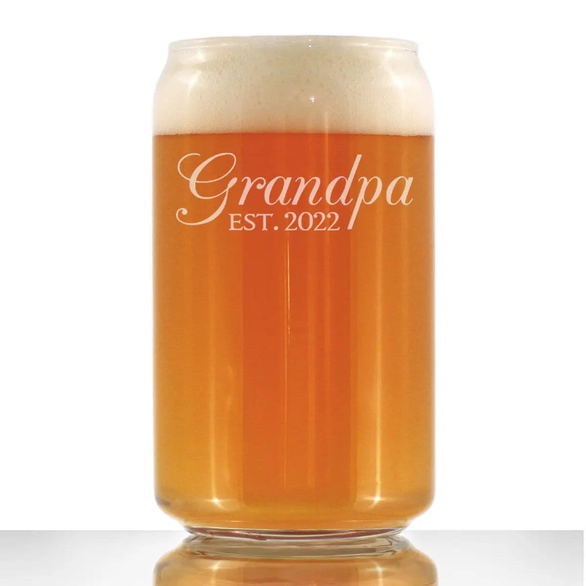 Etched Beer Can Pint Glass | 16 oz | Dishwasher Safe | Grandpa Est 2022 - New Grandfather (Style 2)
