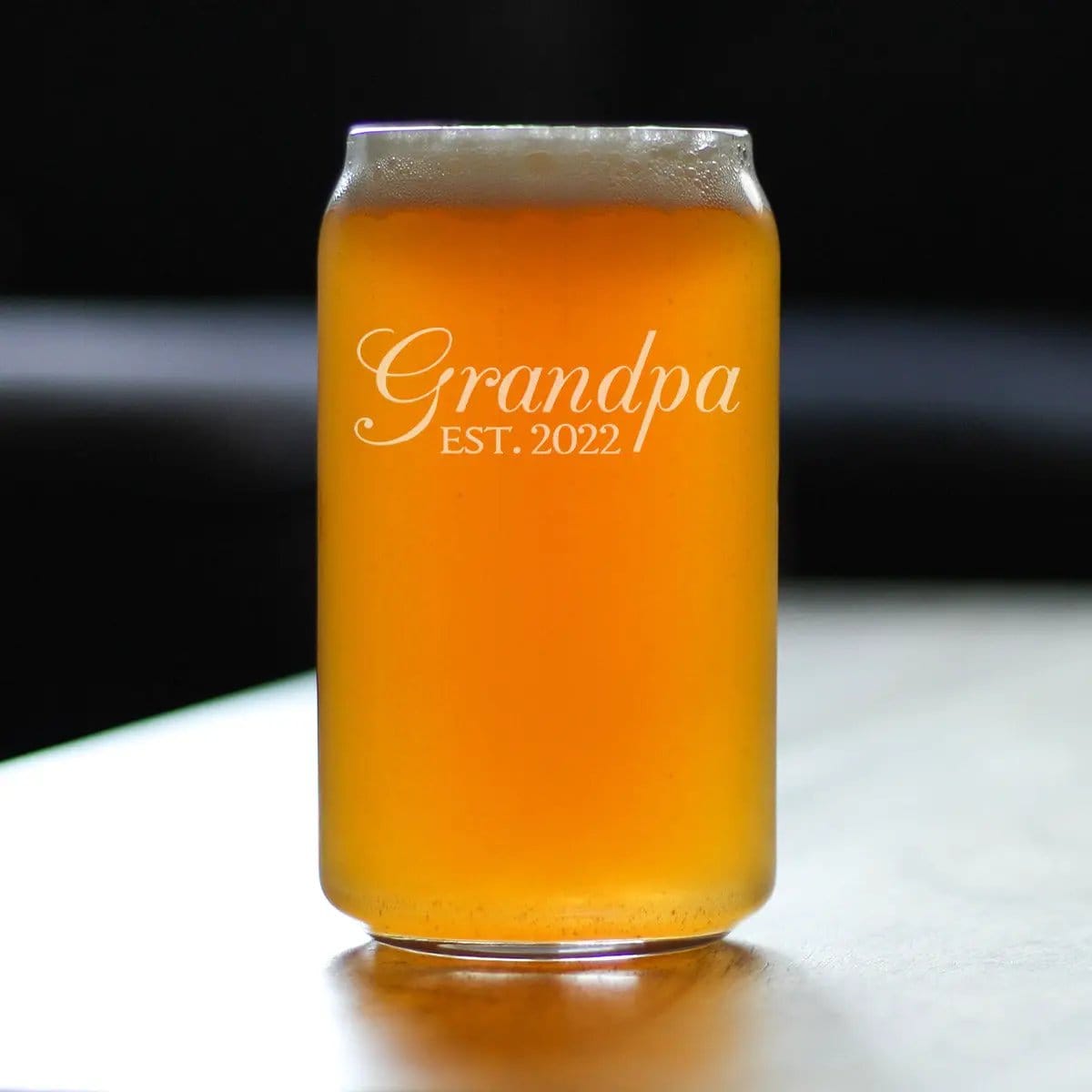 Etched Beer Can Pint Glass | 16 oz | Dishwasher Safe | Grandpa Est 2022 - New Grandfather (Style 2)