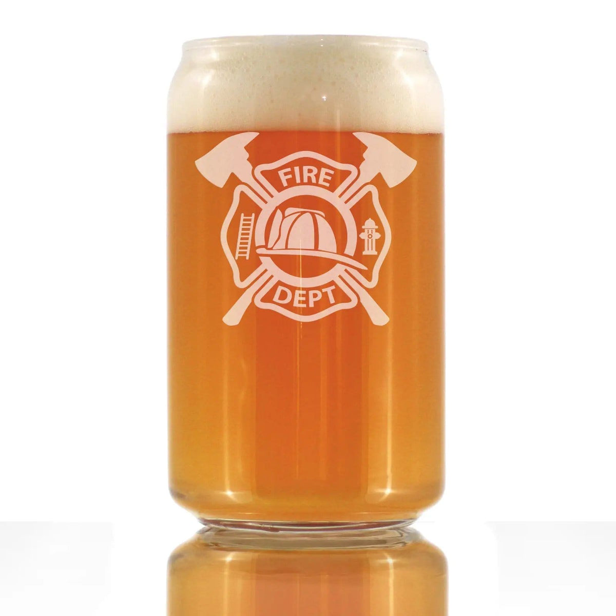 Etched Beer Can Pint Glass | 16 oz | Dishwasher Safe | Firefighter Symbol Engraved