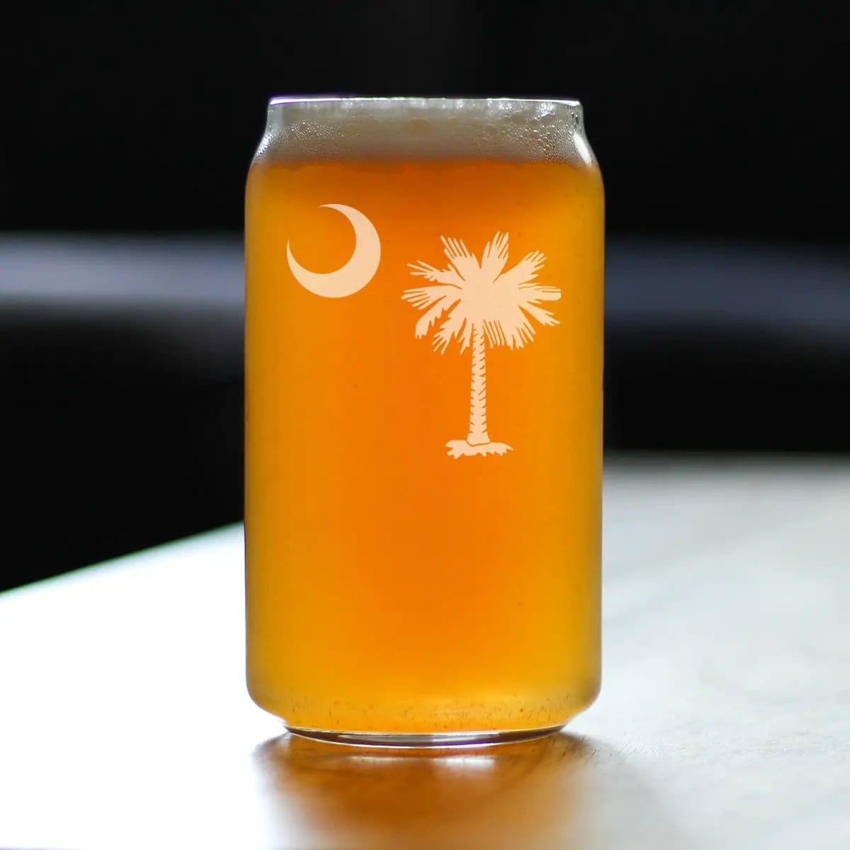 Etched Beer Can Pint Glass | 16 oz | Dishwasher Safe | South Carolina Flag