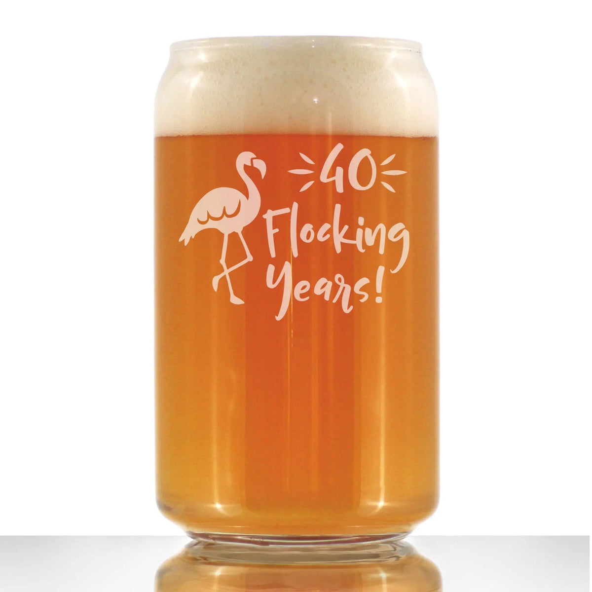Etched Beer Can Pint Glass | 16 oz | Dishwasher Safe | 40 Flocking Years