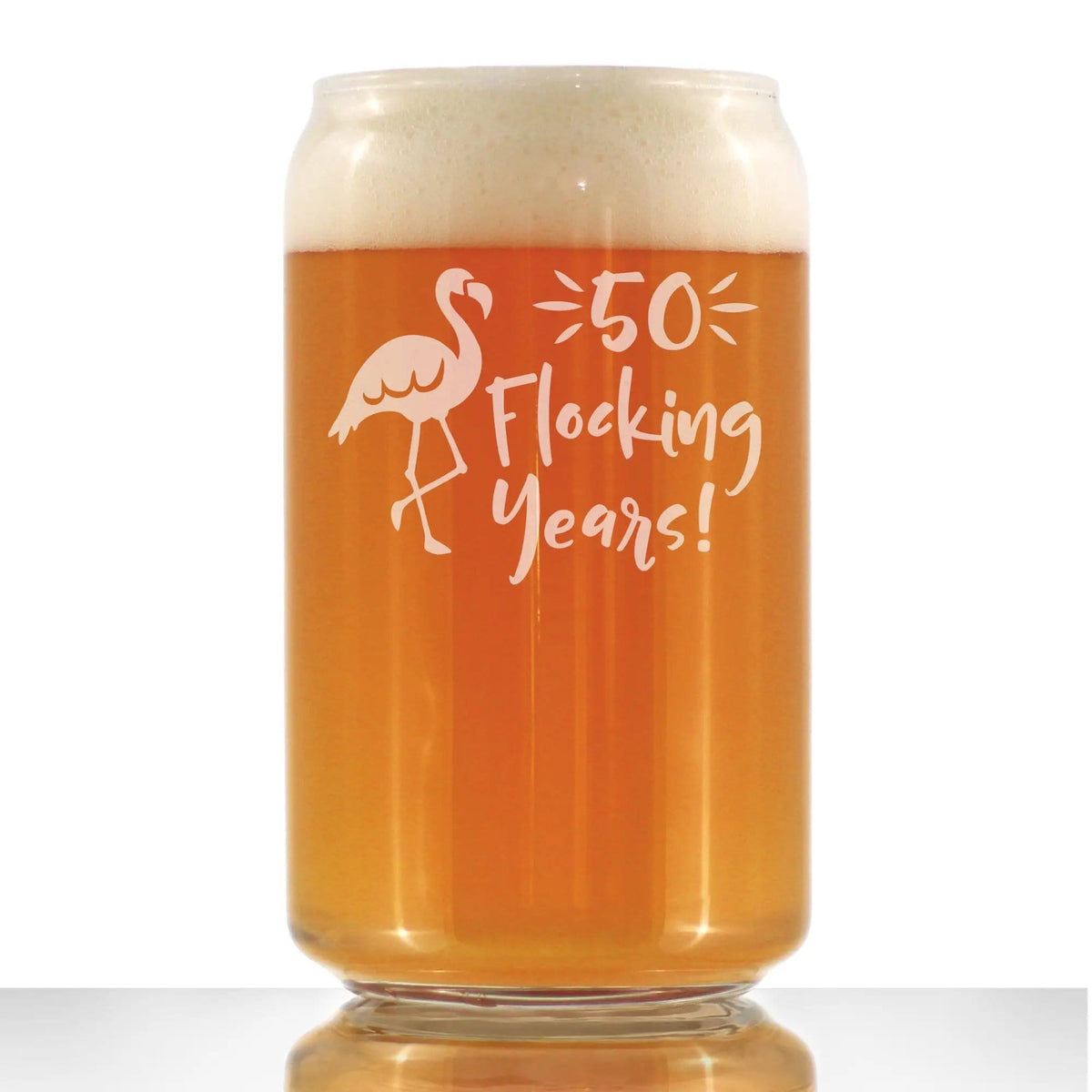 Etched Beer Can Pint Glass | 16 oz | Dishwasher Safe | 50 Flocking Years