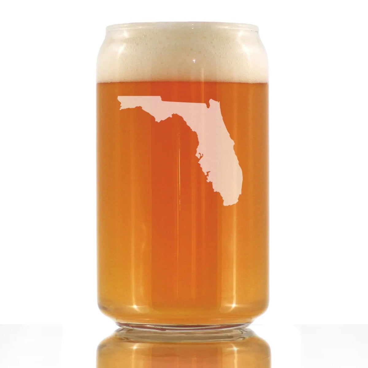 Etched Beer Can Pint Glass | 16 oz | Dishwasher Safe | Florida State Outline