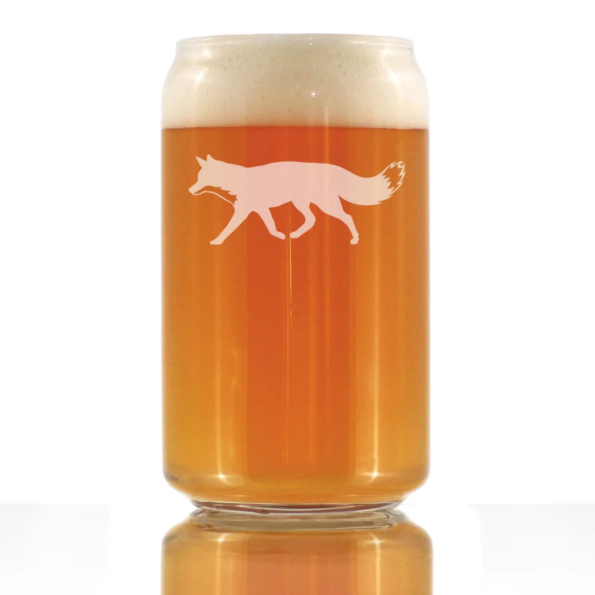 Etched Beer Can Pint Glass | 16 oz | Dishwasher Safe | Fox Silhouette