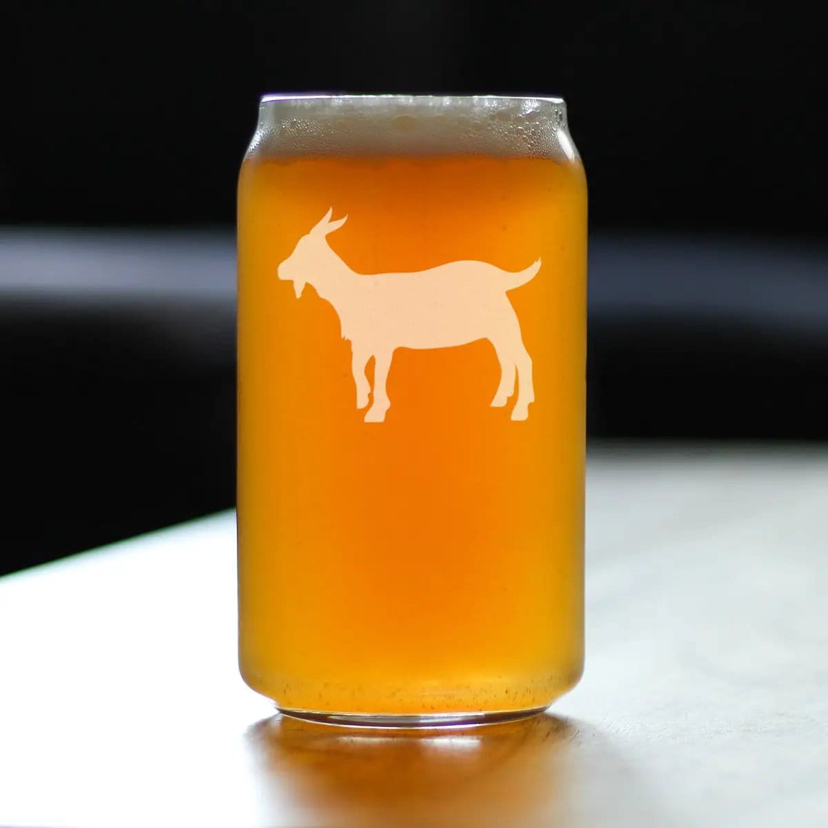 Etched Beer Can Pint Glass | 16 oz | Dishwasher Safe | Goat Silhouette