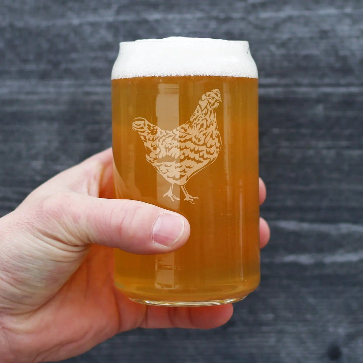 Etched Beer Can Pint Glass | 16 oz | Dishwasher Safe | Hen