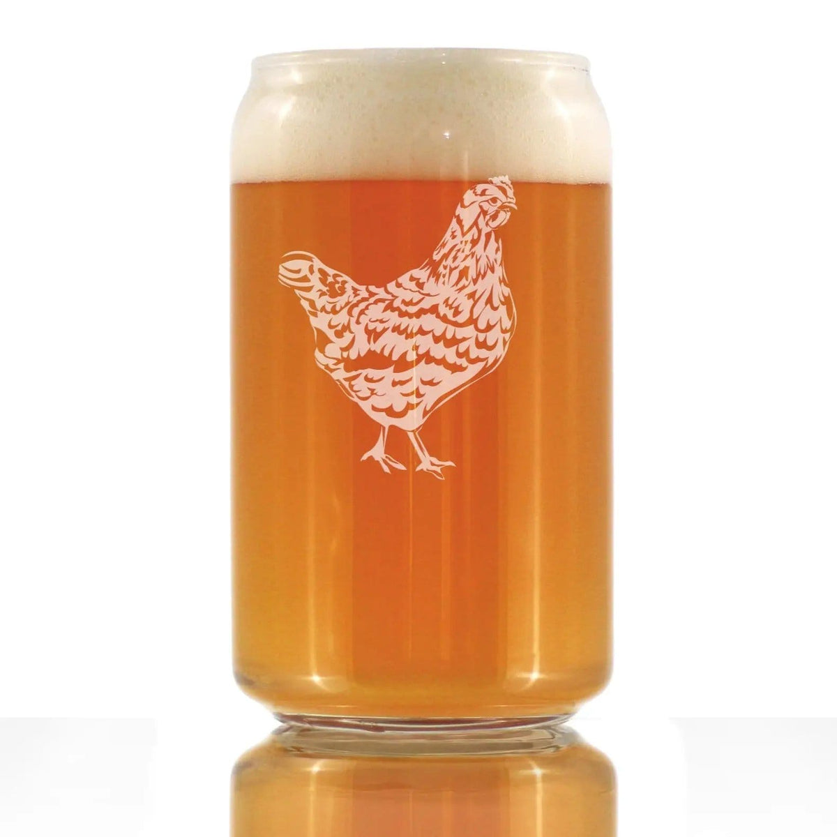 Etched Beer Can Pint Glass | 16 oz | Dishwasher Safe | Hen