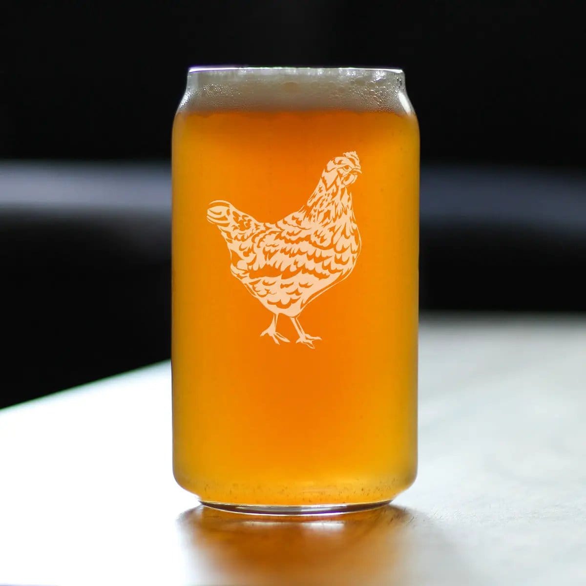 Etched Beer Can Pint Glass | 16 oz | Dishwasher Safe | Hen