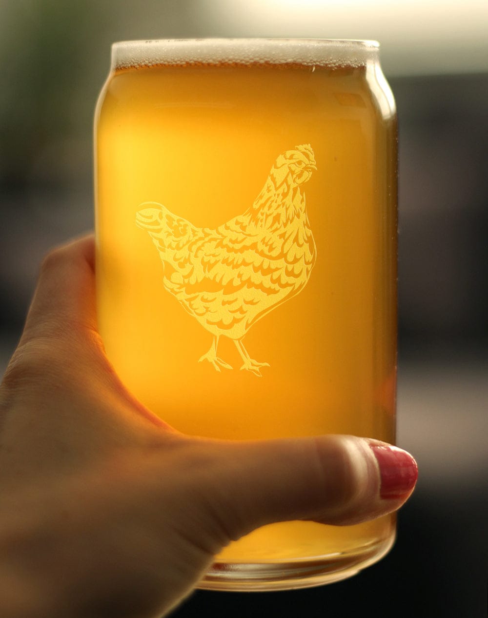 Etched Beer Can Pint Glass | 16 oz | Dishwasher Safe | Hen