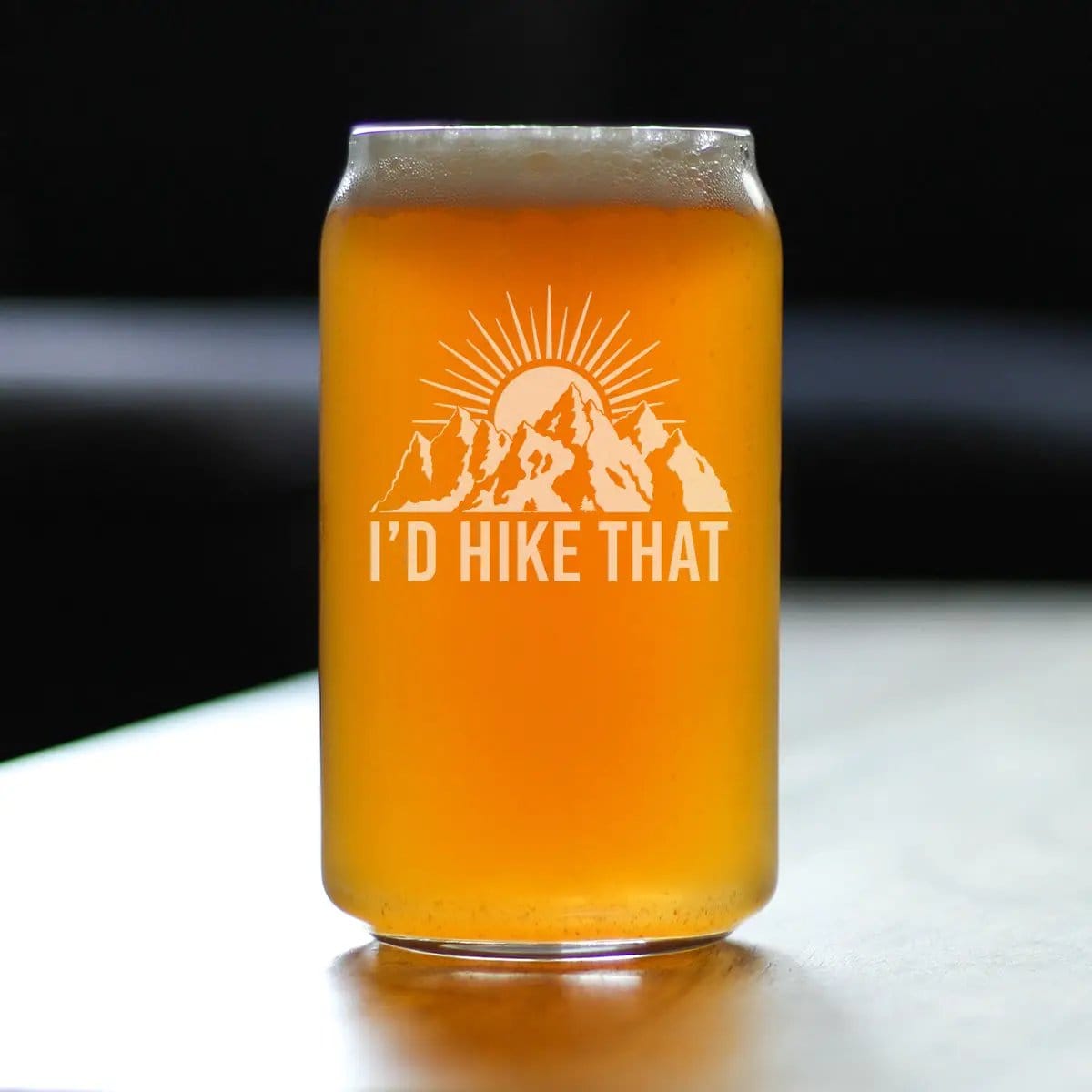 Etched Beer Can Pint Glass | 16 oz | Dishwasher Safe | I'd Hike That