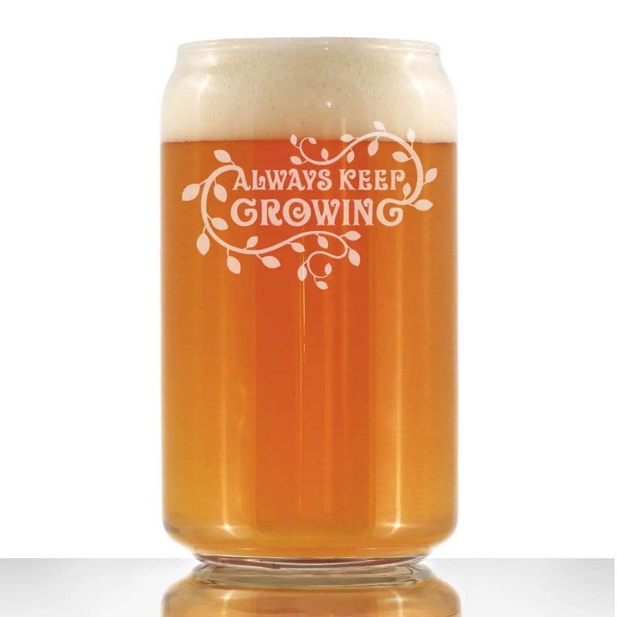 Etched Beer Can Pint Glass | 16 oz | Dishwasher Safe | Keep Growing