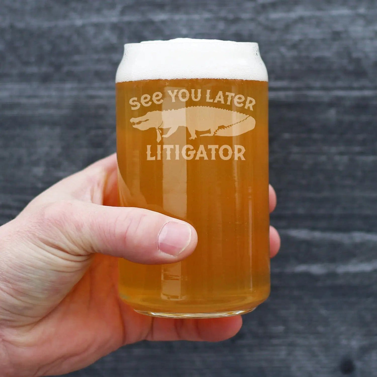 Etched Beer Can Pint Glass | 16 oz | Dishwasher Safe | See You Later Litigator