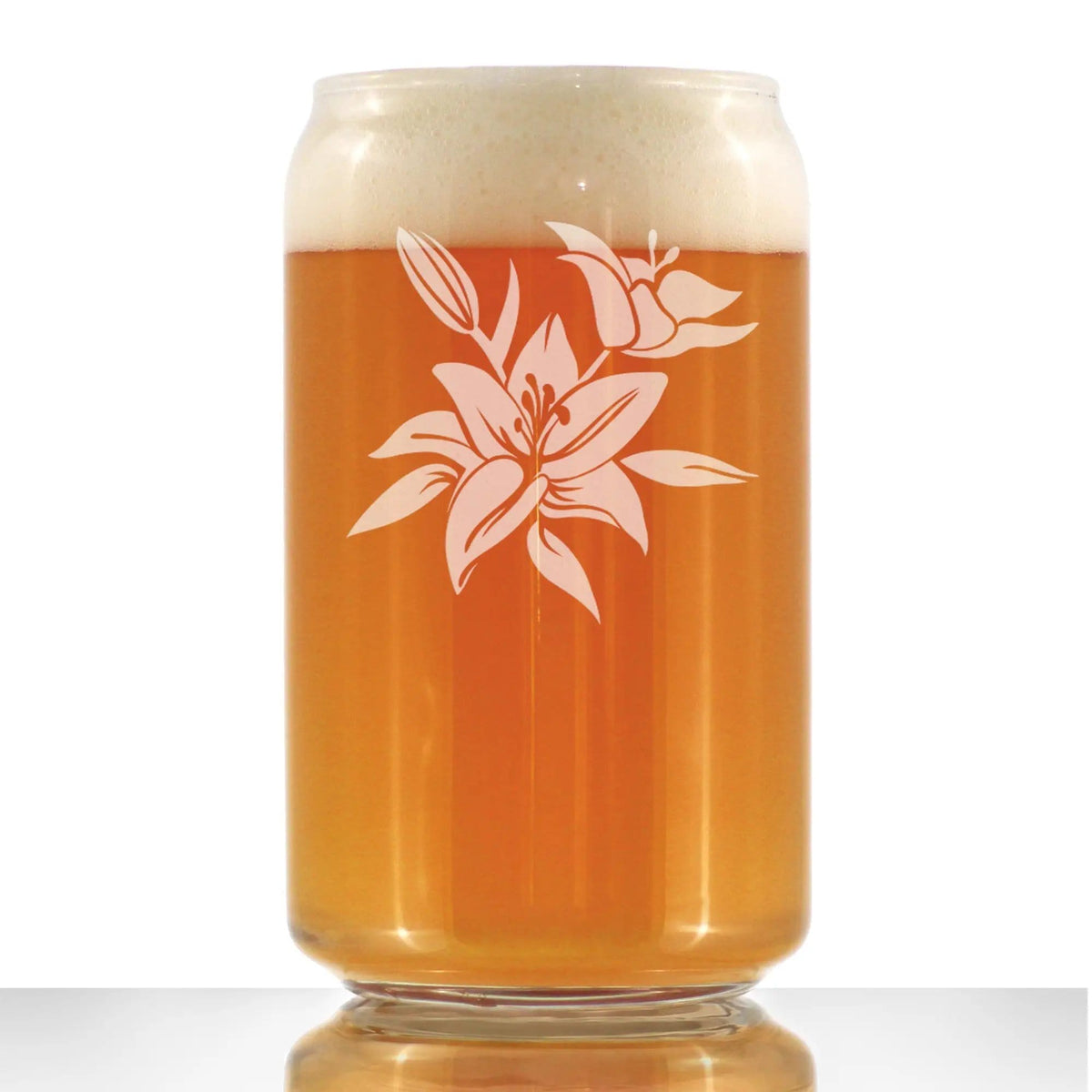 Etched Beer Can Pint Glass | 16 oz | Dishwasher Safe | Lily
