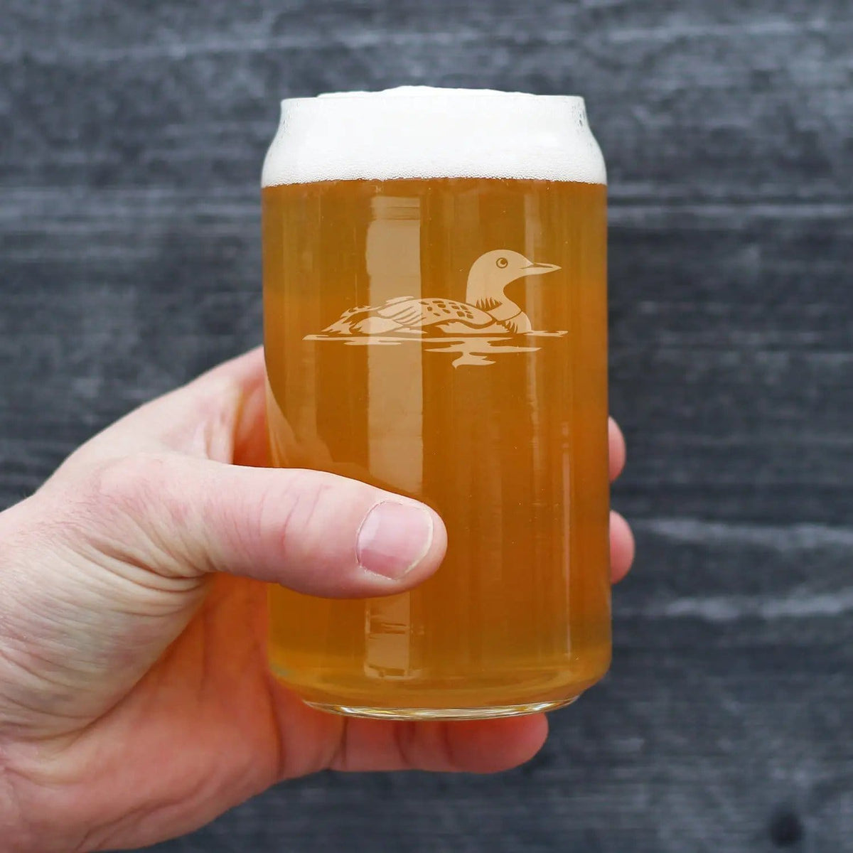 Etched Beer Can Pint Glass | 16 oz | Dishwasher Safe | Loon