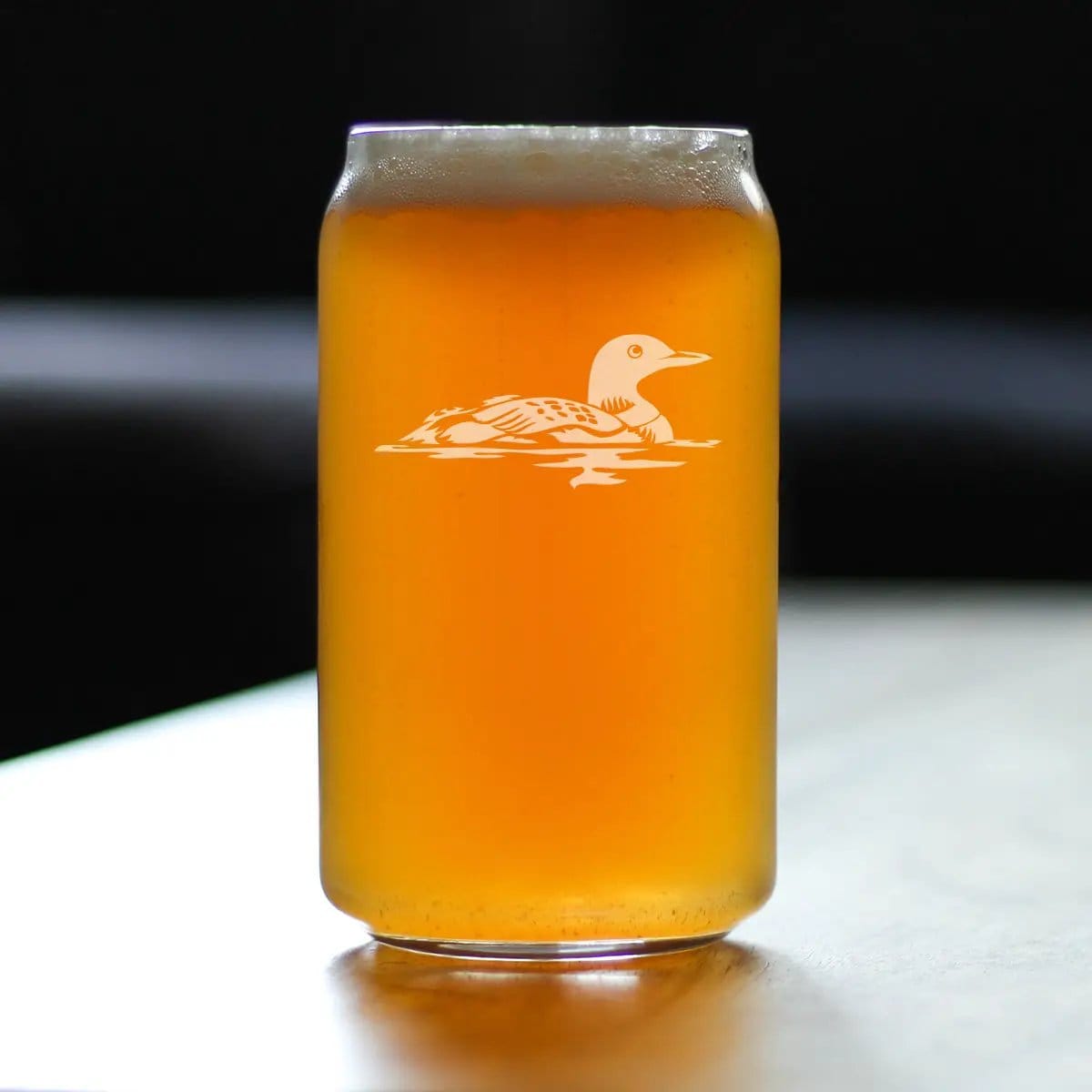 Etched Beer Can Pint Glass | 16 oz | Dishwasher Safe | Loon