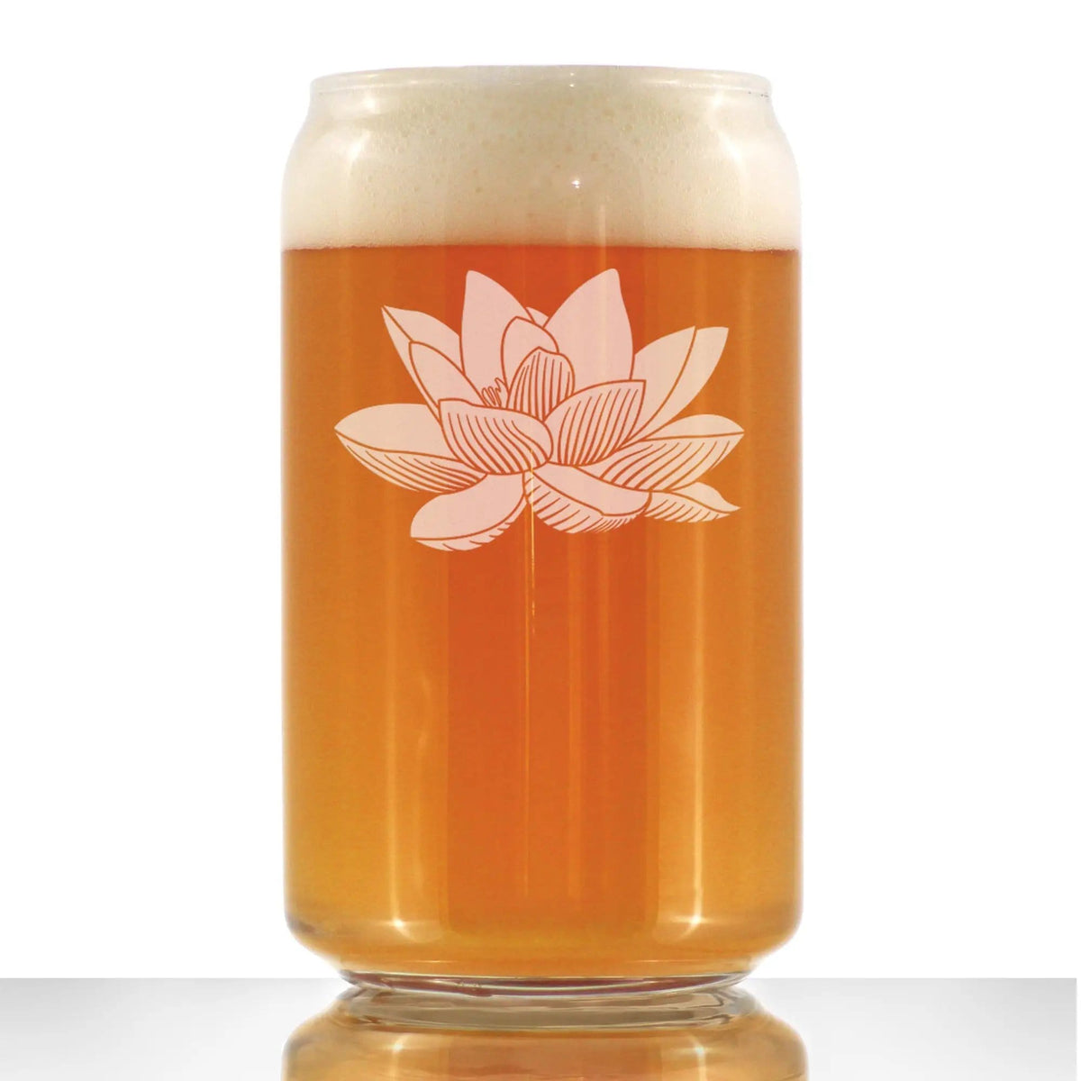 Etched Beer Can Pint Glass | 16 oz | Dishwasher Safe | Lotus Flower