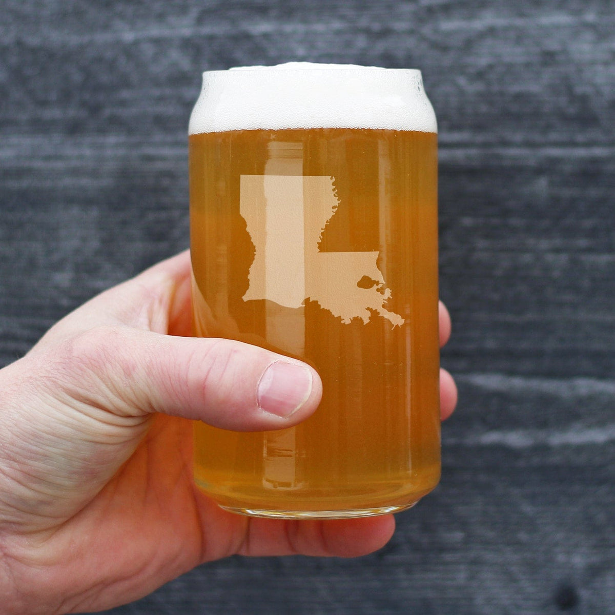 Etched Beer Can Pint Glass | 16 oz | Dishwasher Safe | Louisiana State Outline