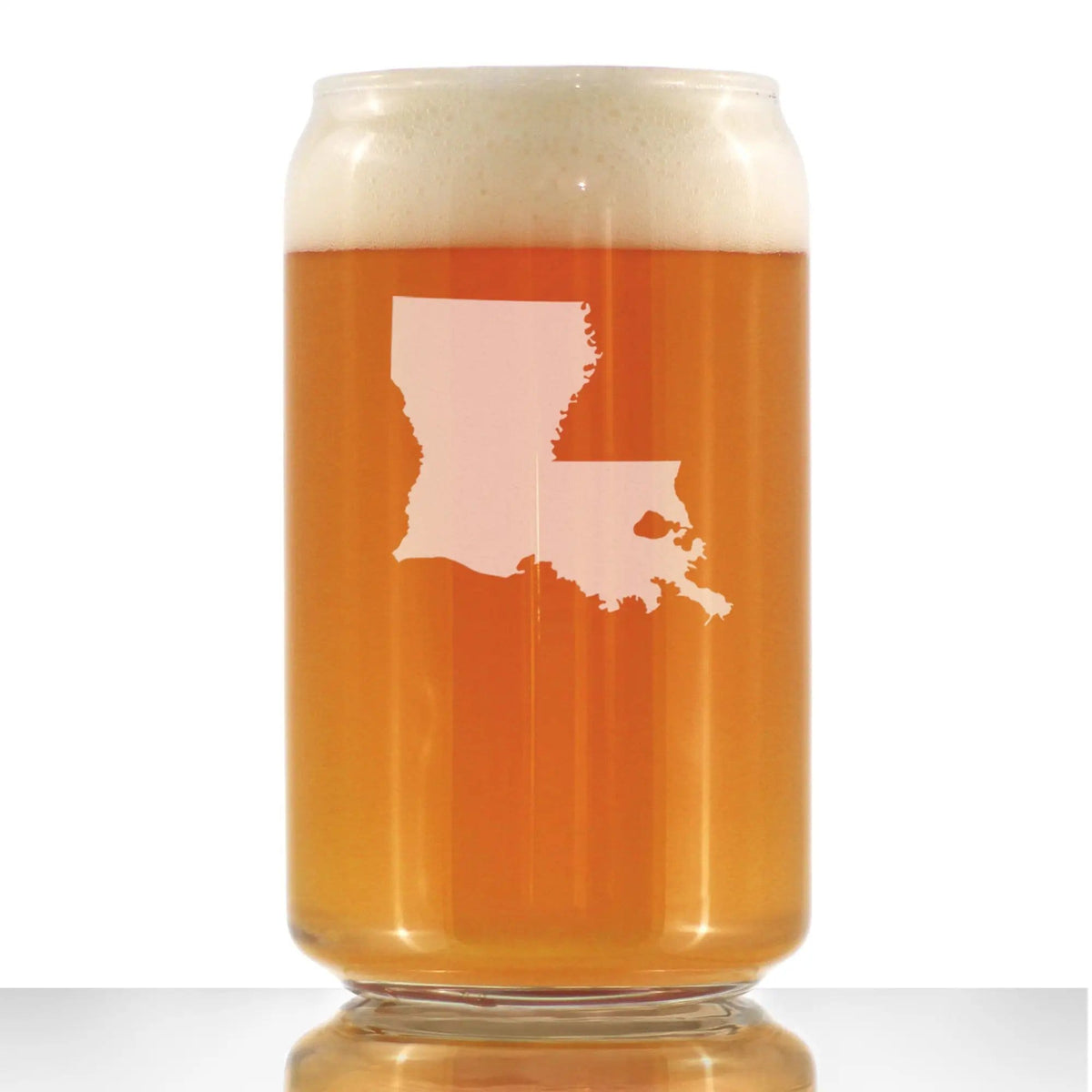 Etched Beer Can Pint Glass | 16 oz | Dishwasher Safe | Louisiana State Outline