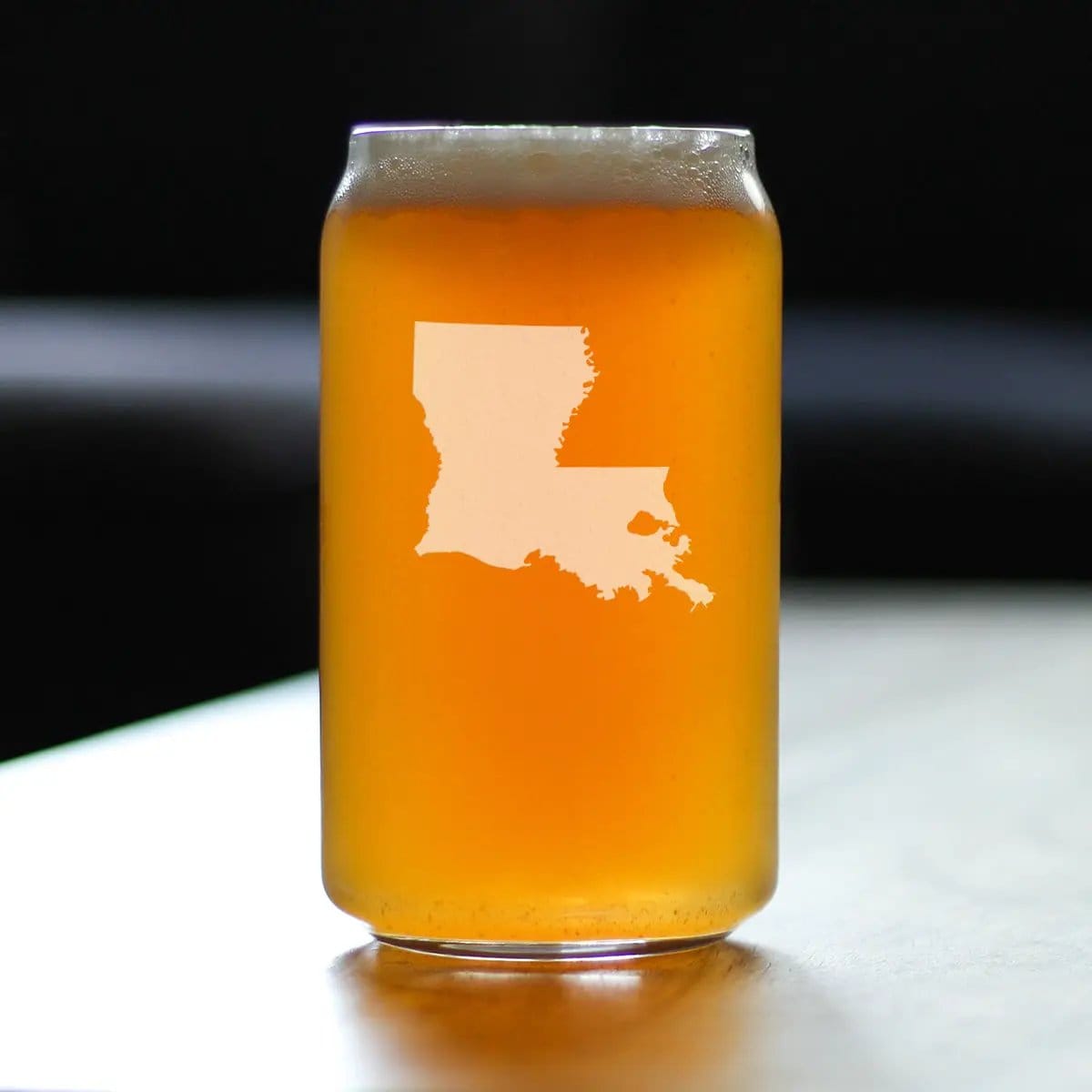 Etched Beer Can Pint Glass | 16 oz | Dishwasher Safe | Louisiana State Outline