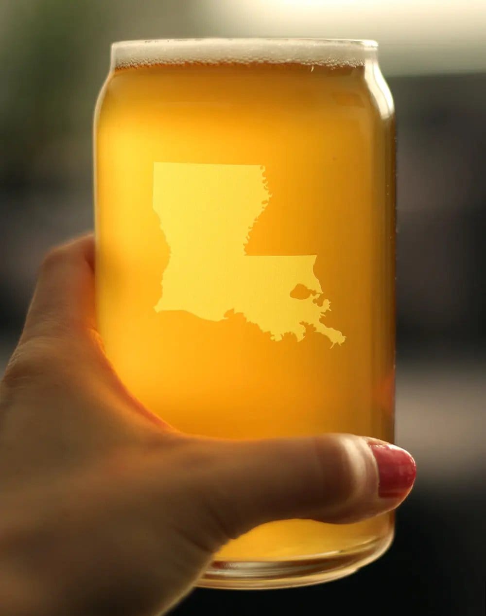Etched Beer Can Pint Glass | 16 oz | Dishwasher Safe | Louisiana State Outline