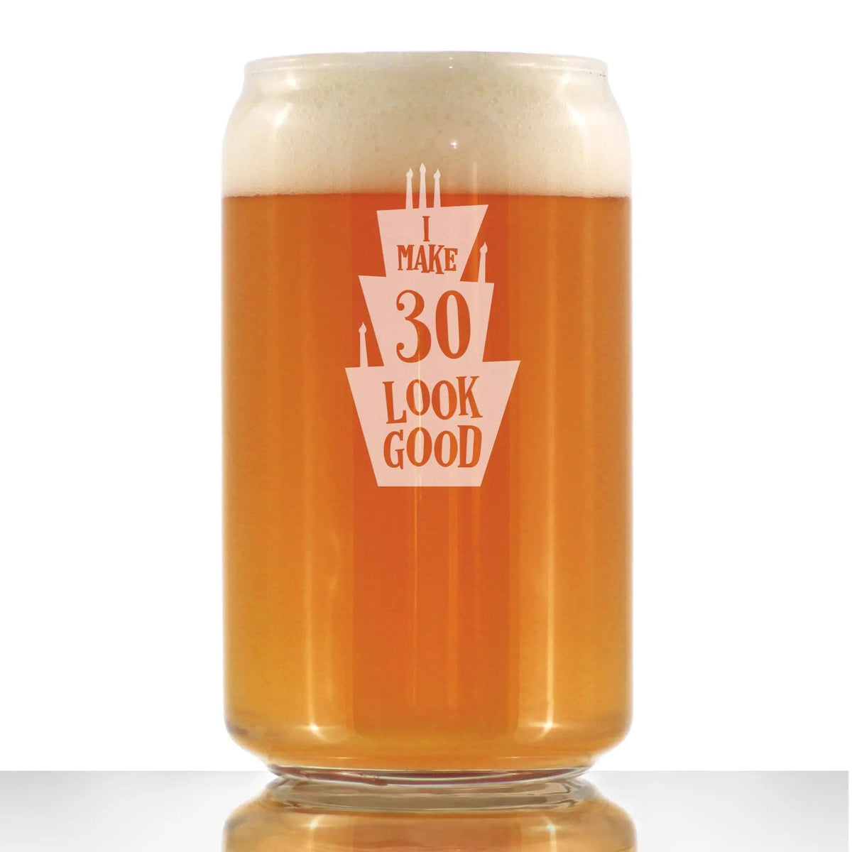 Etched Beer Can Pint Glass | 16 oz | Dishwasher Safe | Make 30 Look Good