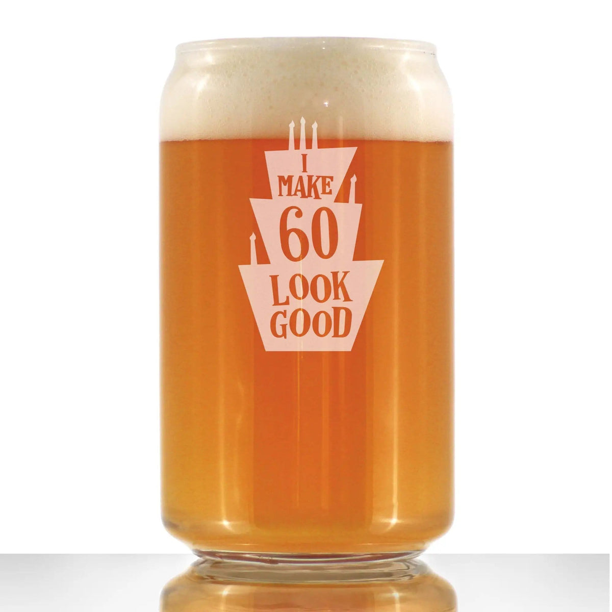 Etched Beer Can Pint Glass | 16 oz | Dishwasher Safe | Make 60 Look Good