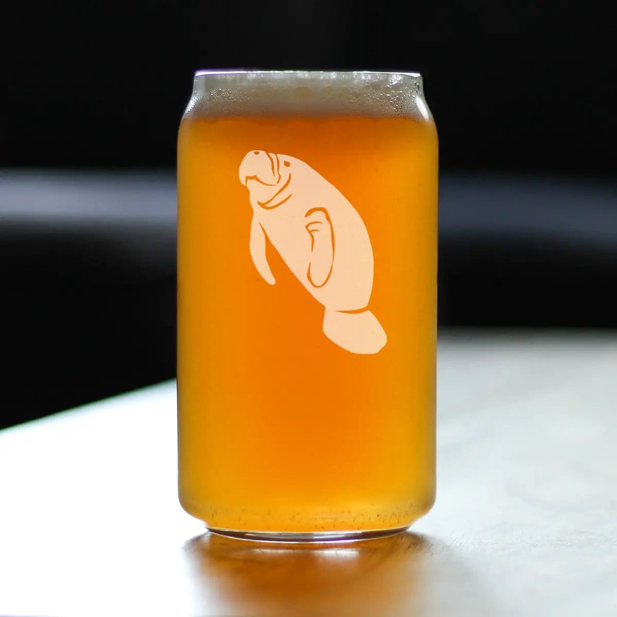 Etched Beer Can Pint Glass | 16 oz | Dishwasher Safe | Manatee