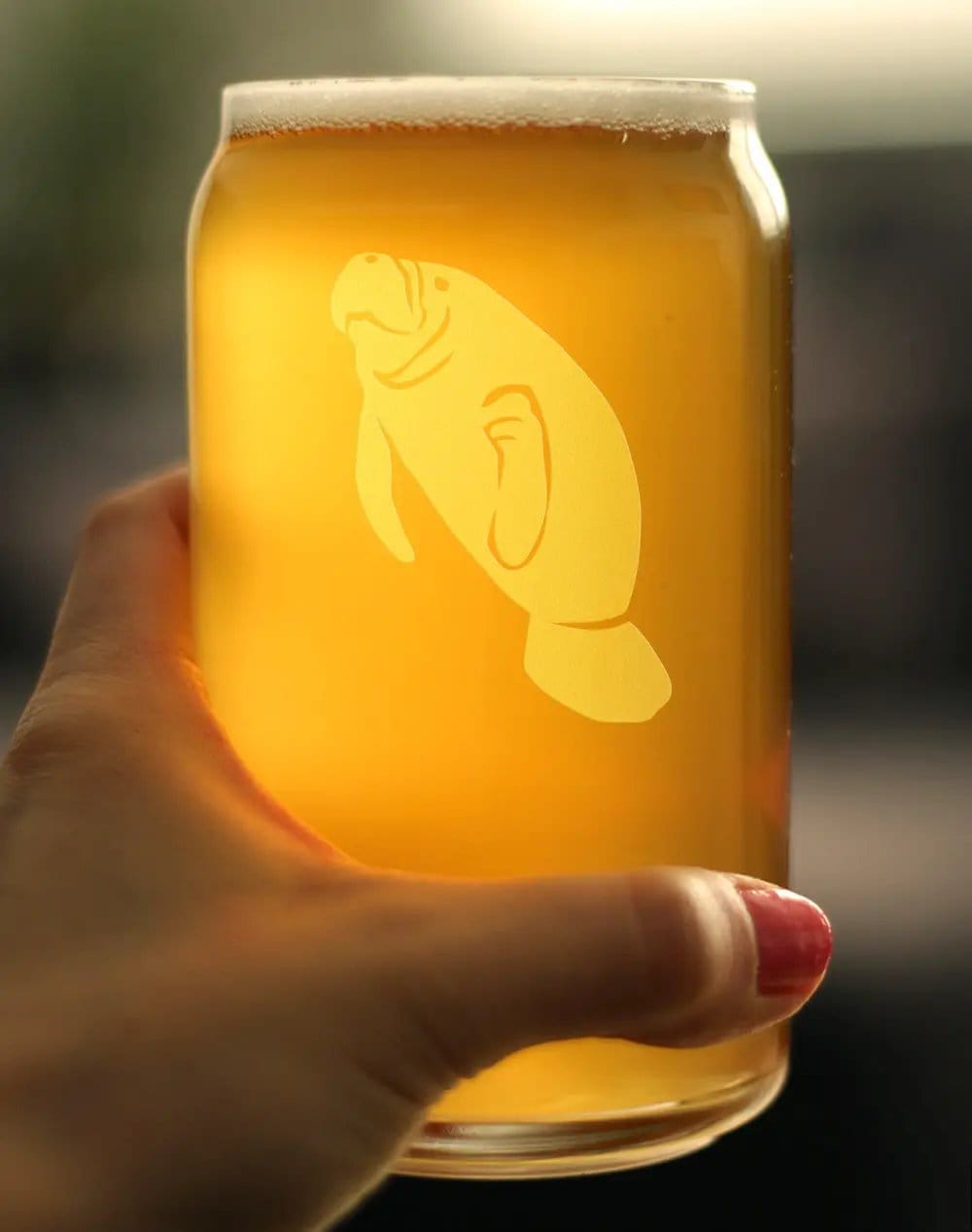 Etched Beer Can Pint Glass | 16 oz | Dishwasher Safe | Manatee