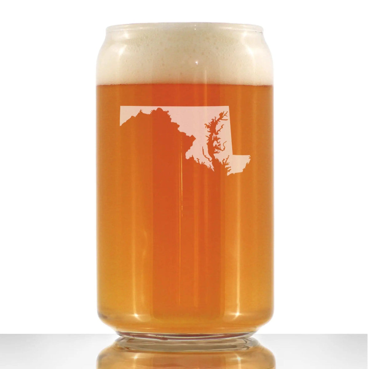 Etched Beer Can Pint Glass | 16 oz | Dishwasher Safe | Maryland State Outline