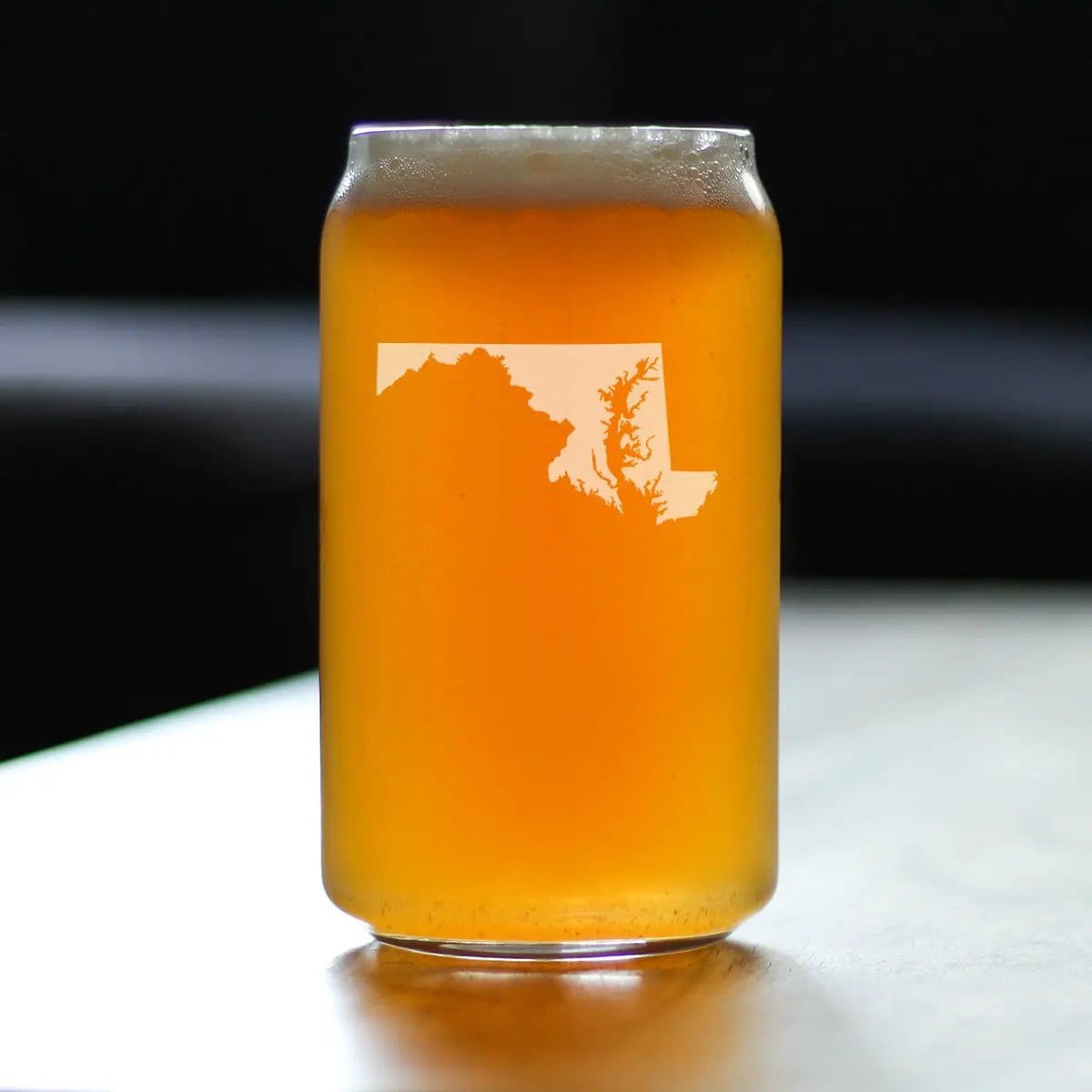Etched Beer Can Pint Glass | 16 oz | Dishwasher Safe | Maryland State Outline