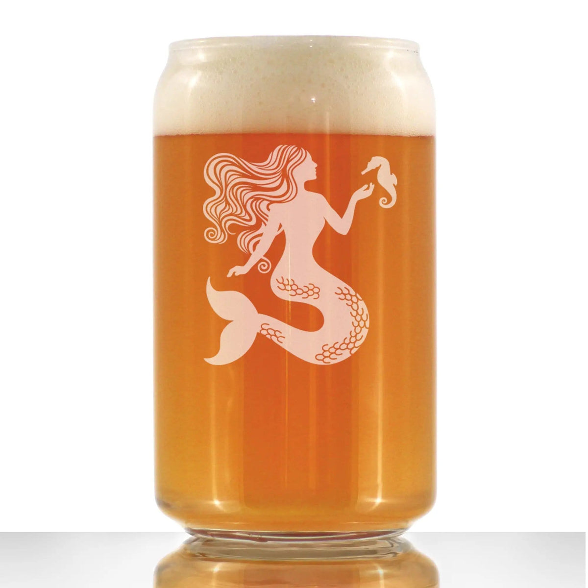 Etched Beer Can Pint Glass | 16 oz | Dishwasher Safe | Mermaid