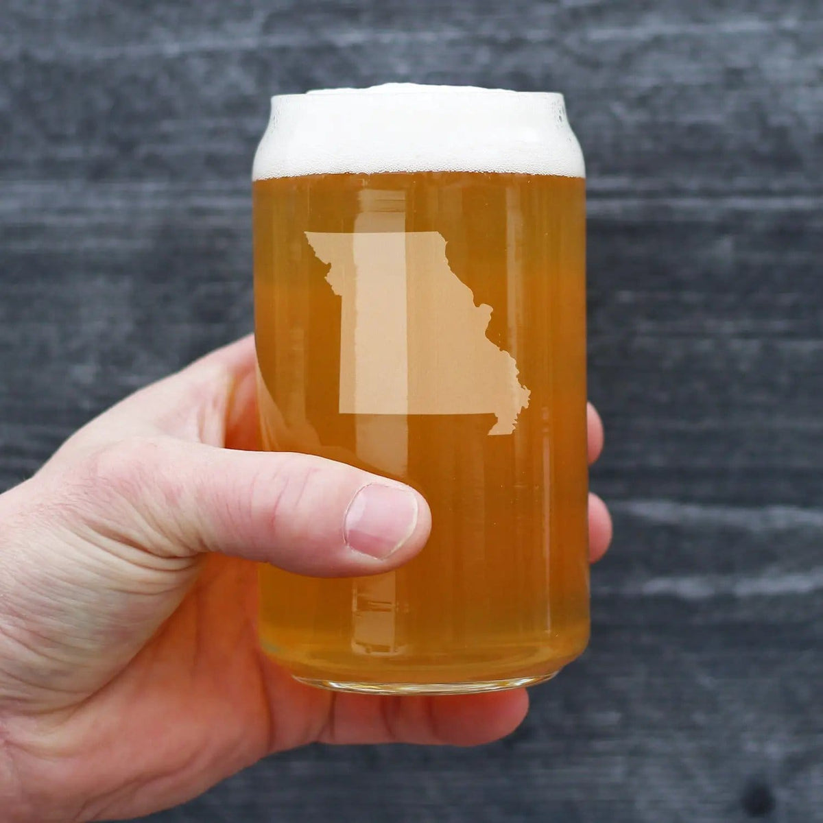 Etched Beer Can Pint Glass | 16 oz | Dishwasher Safe | Missouri State Outline