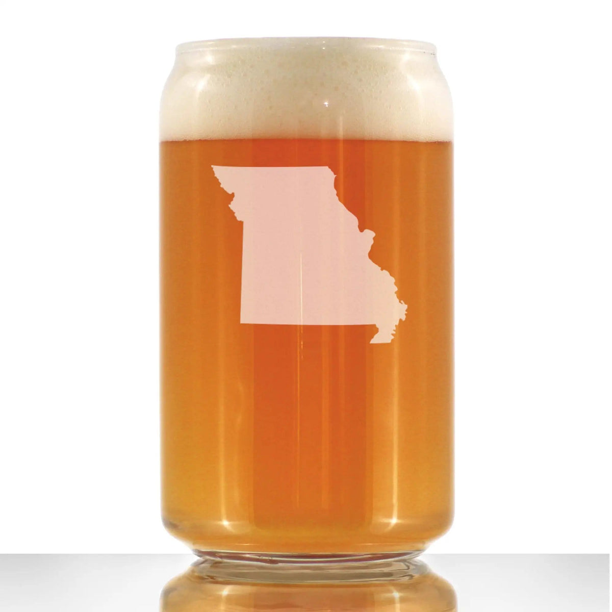 Etched Beer Can Pint Glass | 16 oz | Dishwasher Safe | Missouri State Outline
