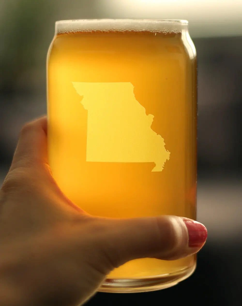 Etched Beer Can Pint Glass | 16 oz | Dishwasher Safe | Missouri State Outline