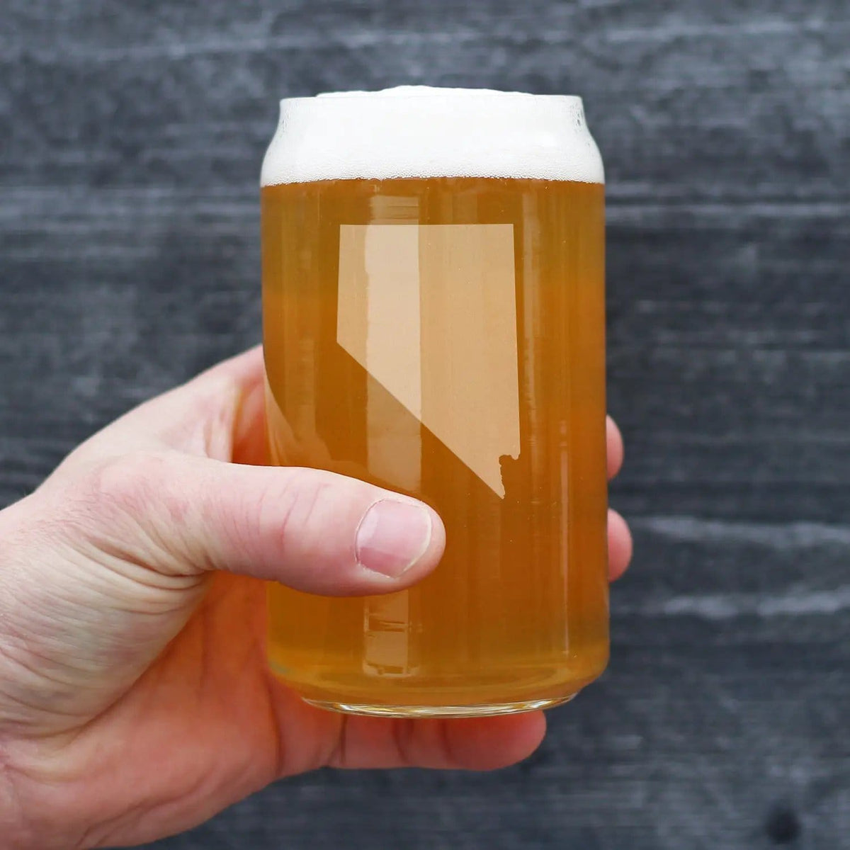 Etched Beer Can Pint Glass | 16 oz | Dishwasher Safe | Nevada State Outline