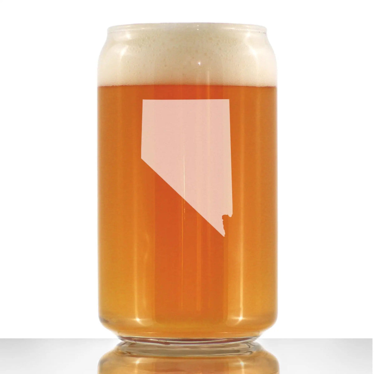 Etched Beer Can Pint Glass | 16 oz | Dishwasher Safe | Nevada State Outline