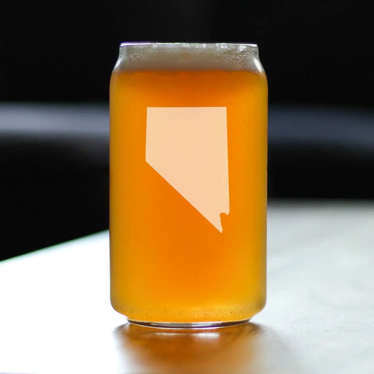 Etched Beer Can Pint Glass | 16 oz | Dishwasher Safe | Nevada State Outline
