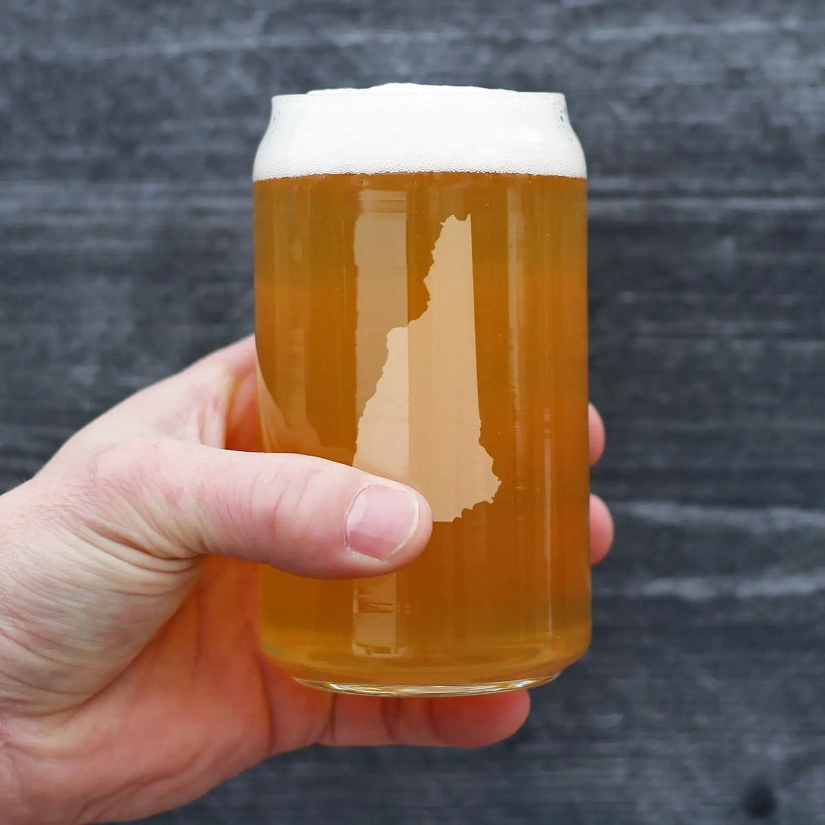 Etched Beer Can Pint Glass | 16 oz | Dishwasher Safe | New Hampshire State Outline