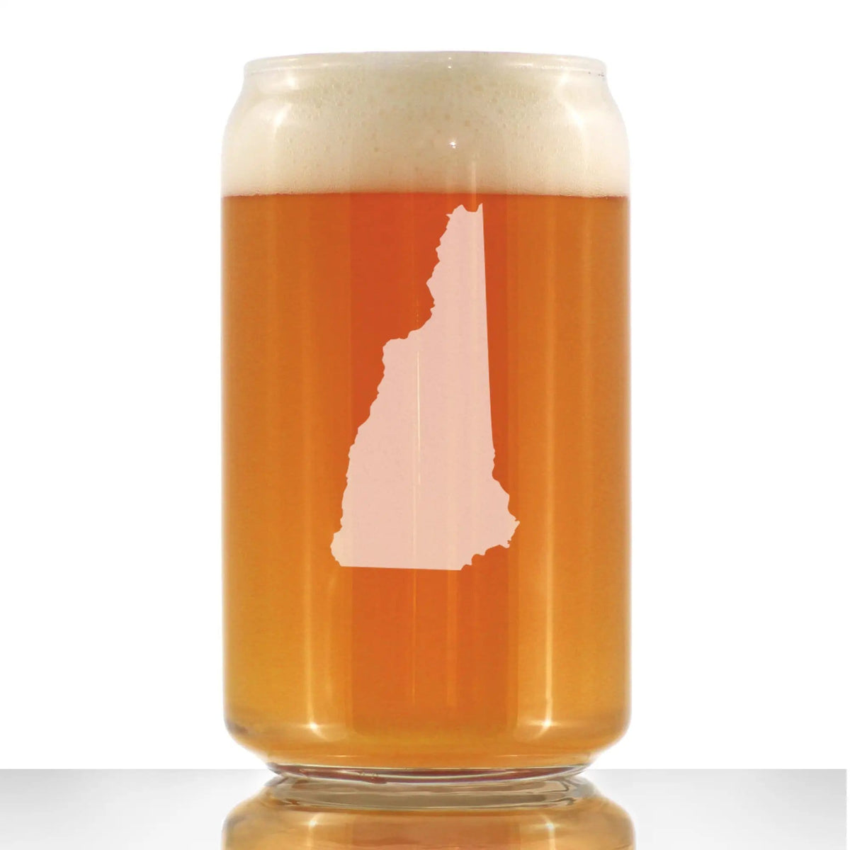 Etched Beer Can Pint Glass | 16 oz | Dishwasher Safe | New Hampshire State Outline