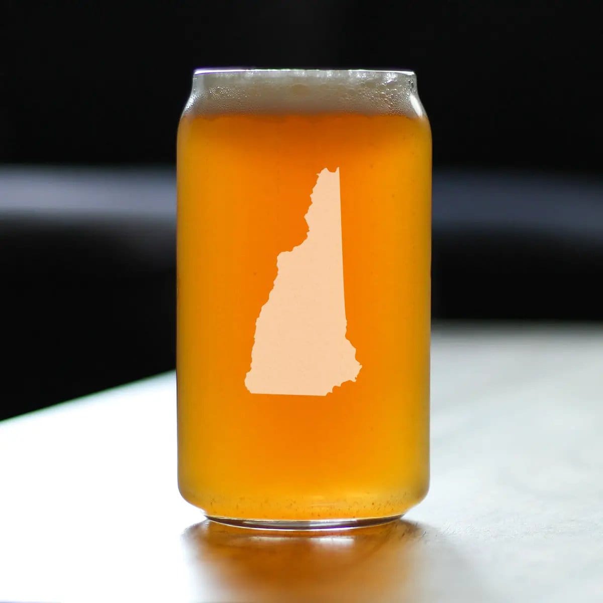 Etched Beer Can Pint Glass | 16 oz | Dishwasher Safe | New Hampshire State Outline