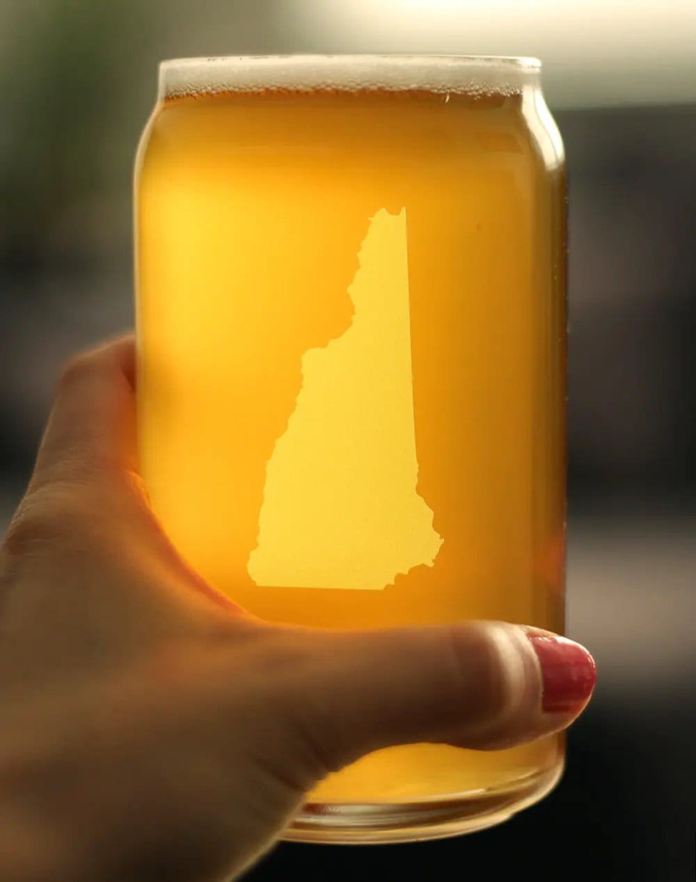 Etched Beer Can Pint Glass | 16 oz | Dishwasher Safe | New Hampshire State Outline