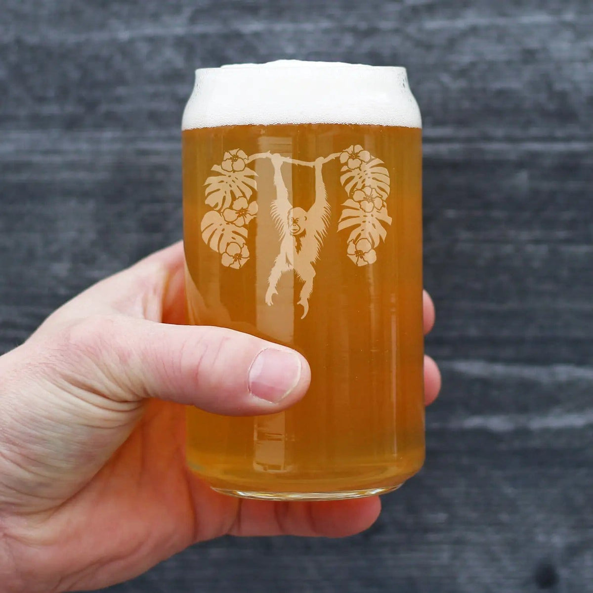 Etched Beer Can Pint Glass | 16 oz | Dishwasher Safe | Orangutan