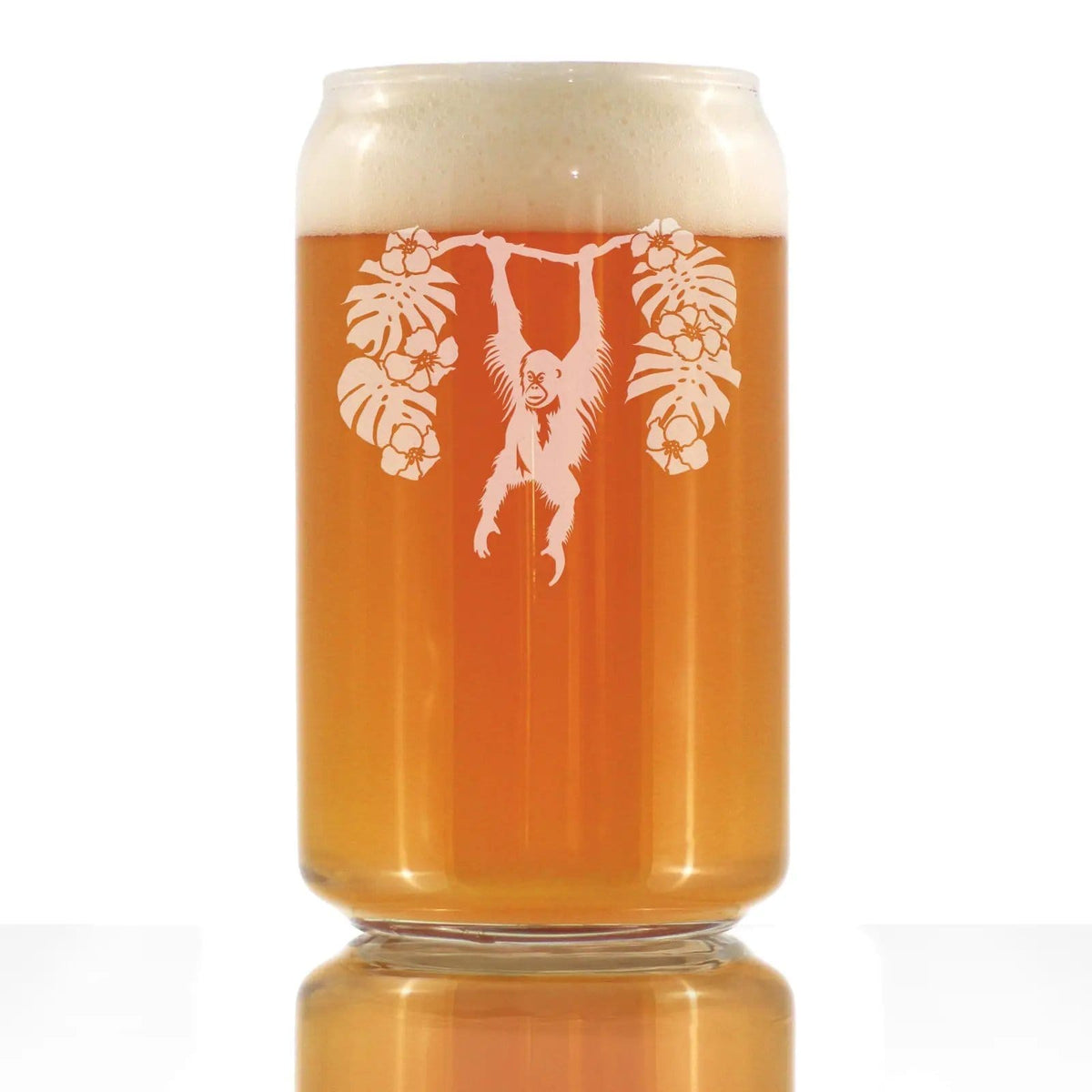 Etched Beer Can Pint Glass | 16 oz | Dishwasher Safe | Orangutan