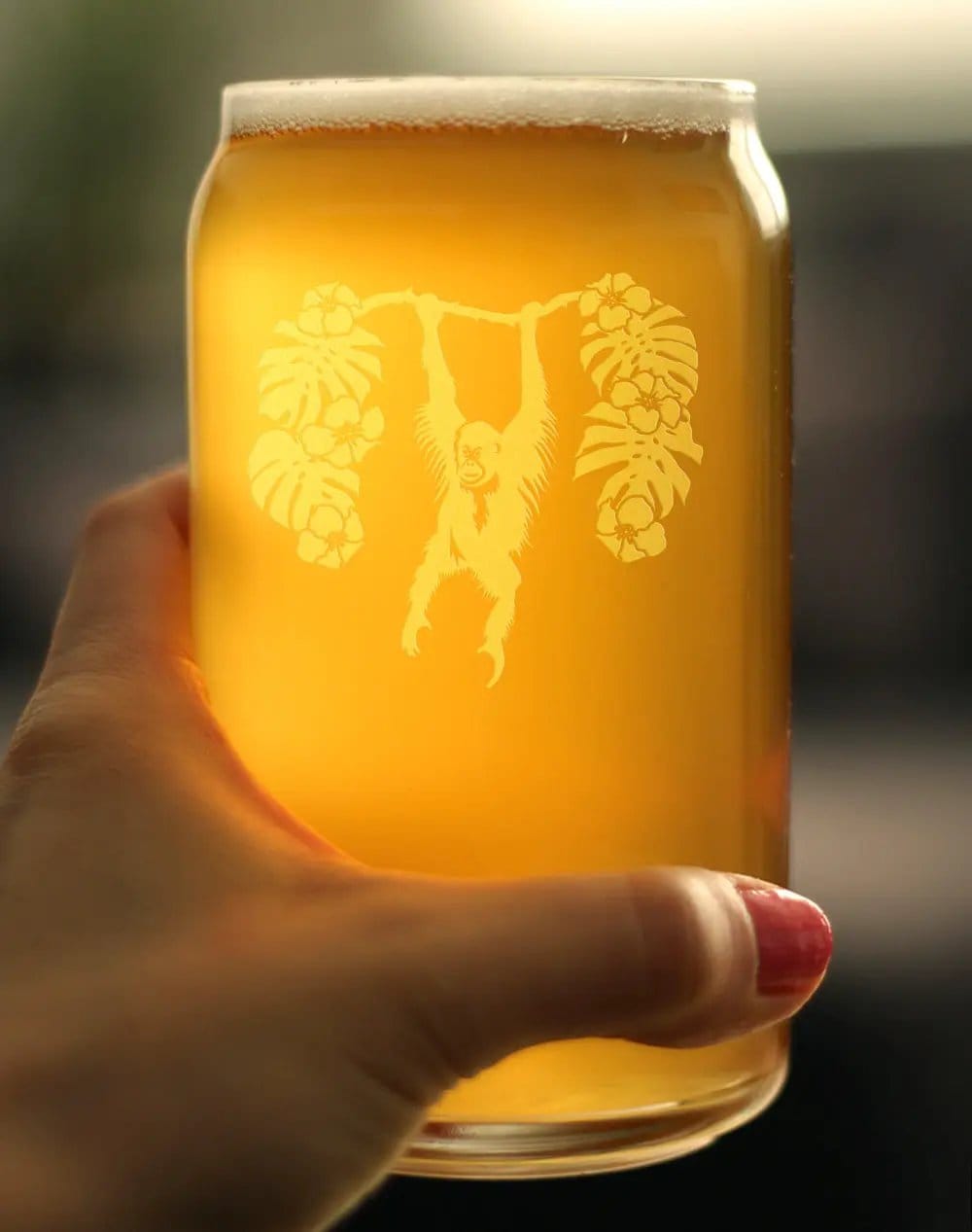Etched Beer Can Pint Glass | 16 oz | Dishwasher Safe | Orangutan