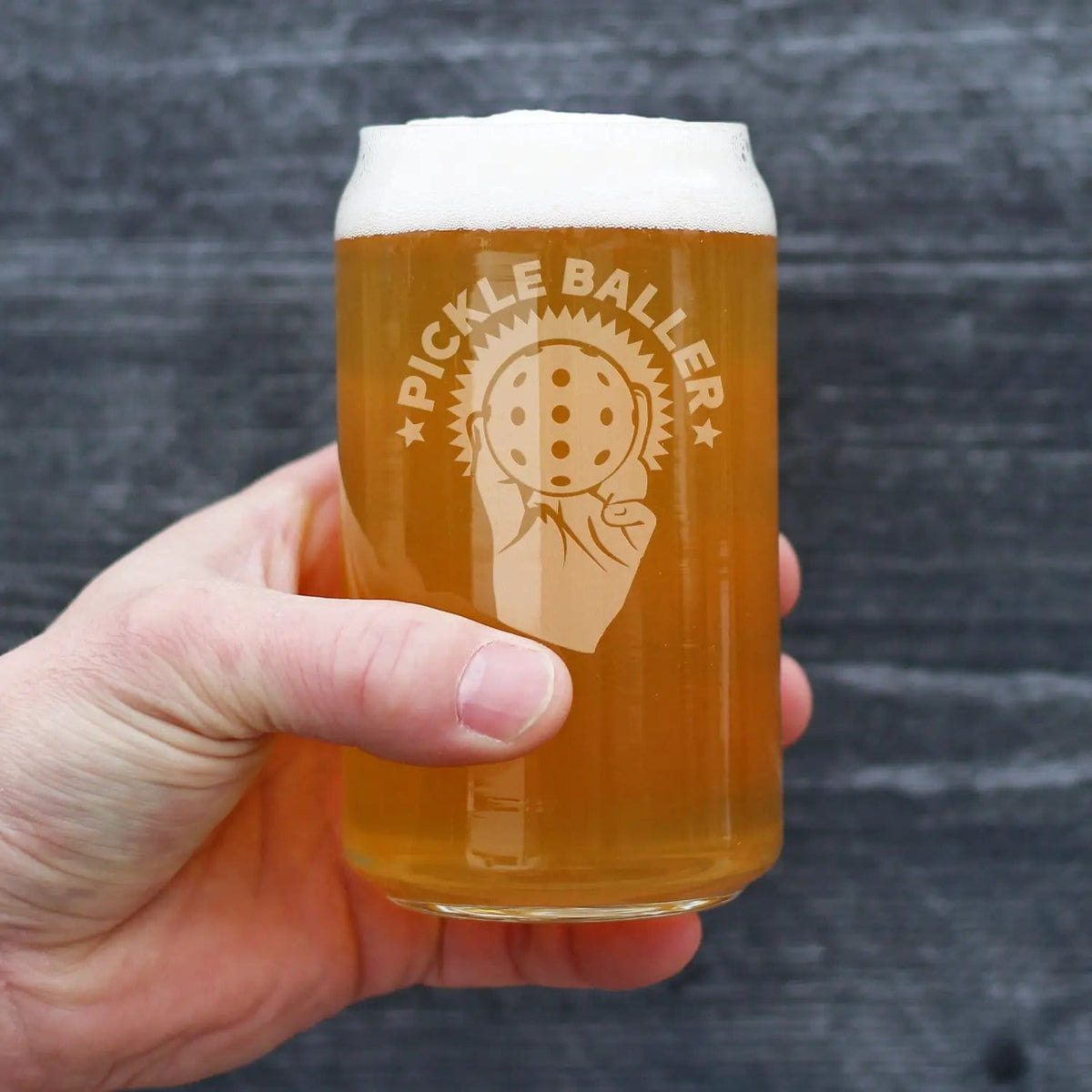 Etched Beer Can Pint Glass | 16 oz | Dishwasher Safe | Pickleballer