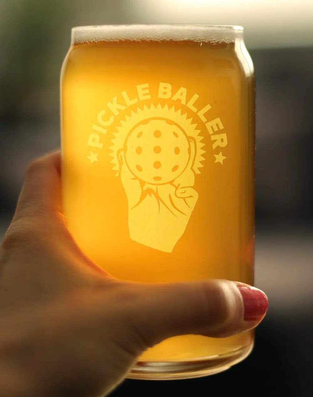 Etched Beer Can Pint Glass | 16 oz | Dishwasher Safe | Pickleballer