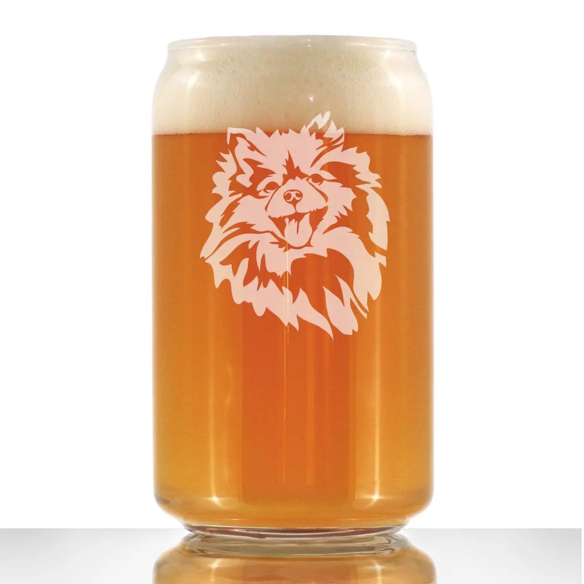 Etched Beer Can Pint Glass | 16 oz | Dishwasher Safe | Pomeranian Face